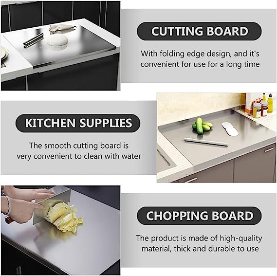 DECOZA 304 Stainless Steel Chopping Board | Kitchen Counter Top | Kneading Board | Cutting and Chopping | 41 x 31 cm (Original Big Size) | 0.5 kg.