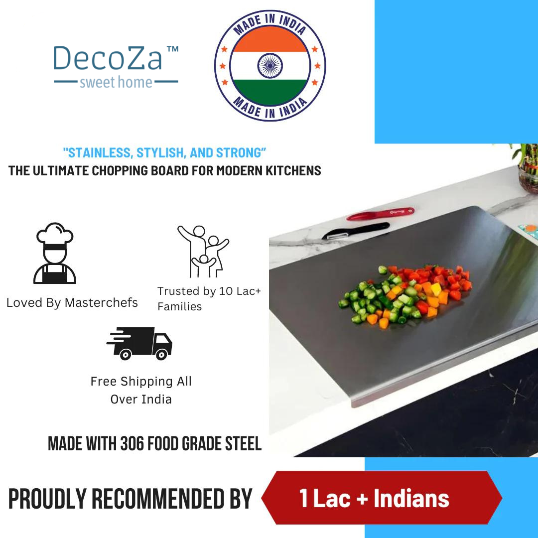 DECOZA 304 Stainless Steel Chopping Board | Kitchen Counter Top | Kneading Board | Cutting and Chopping | 41 x 31 cm (Original Big Size) | 0.5 kg.